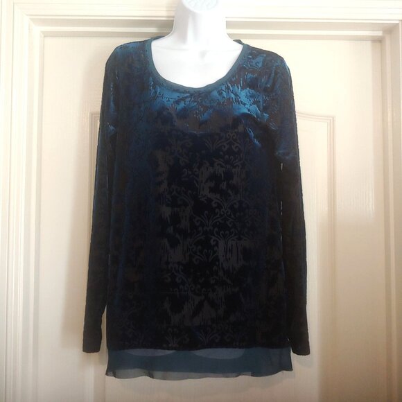 Simply Vera Tops - Simply Vera Wang Teal Burnout Velvet Fairy Whimsygoth Top M Grunge